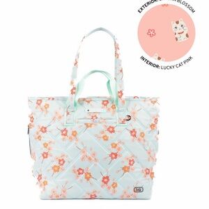 NEW! Lug SAKURA FERRY XL SE Expandable Carry-All Tote Bag Lucky Cat Pink Lining